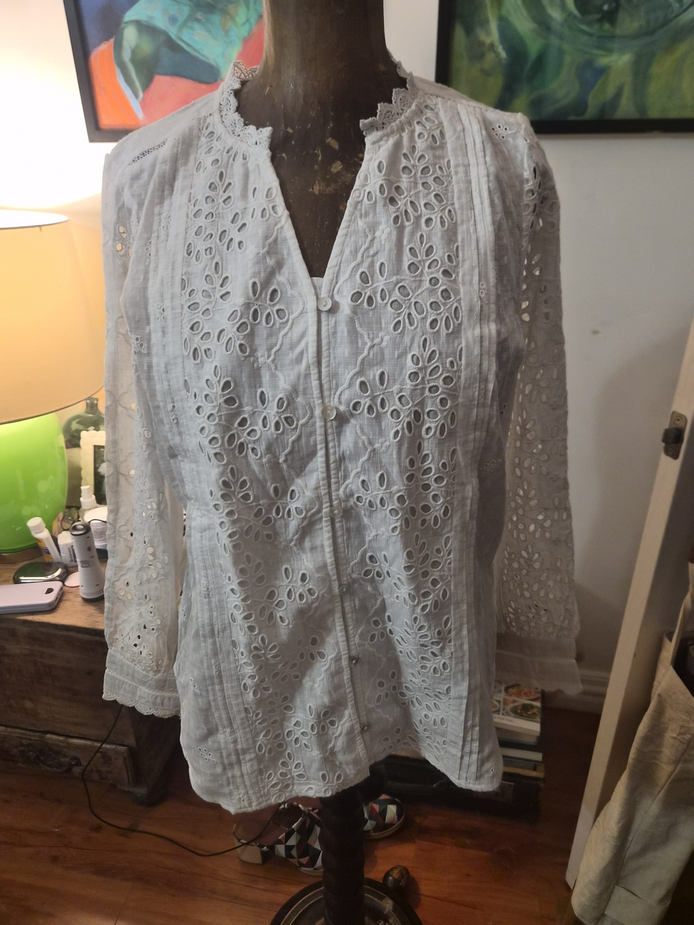 Sundance White Eyelet Lace Button-Up Blouse